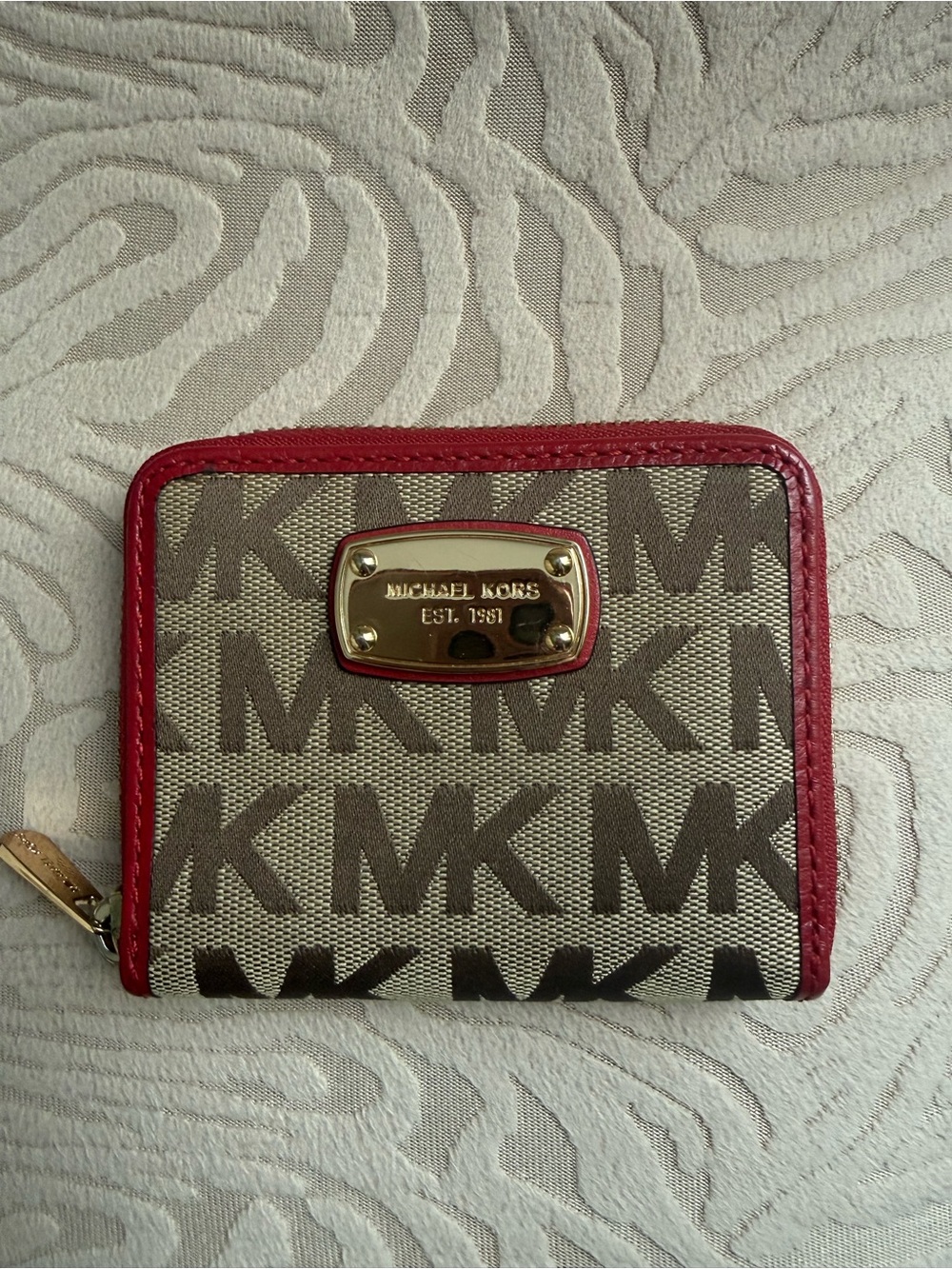 Michael Kors Red Trim Signature MK Card Wallet